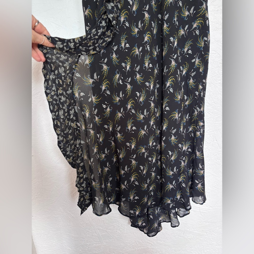 Anthropologie Bailey 44 Ophelia Black Floral Print Ruffle Midi V Neck Boho Dress - Picture 9 of 15